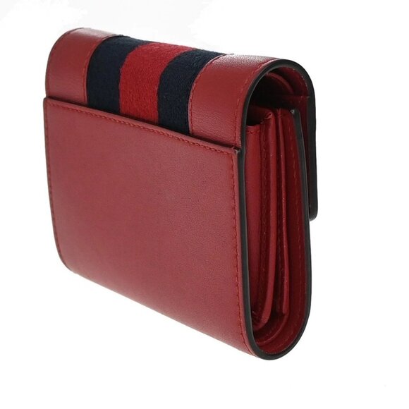 GUCCI Logo Sylvie Compact Trifold Wallet Leather Red GHW Made in Italy 37KB092 - Picture 4 of 13